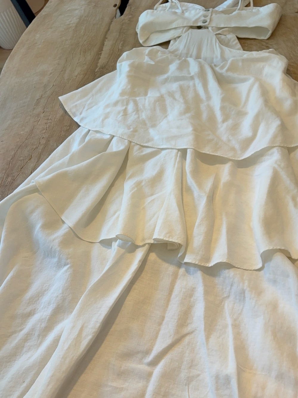 FARM Rio Off-White Flower Cutout Linen Blend Maxi Dress Small - Picture 12 of 13